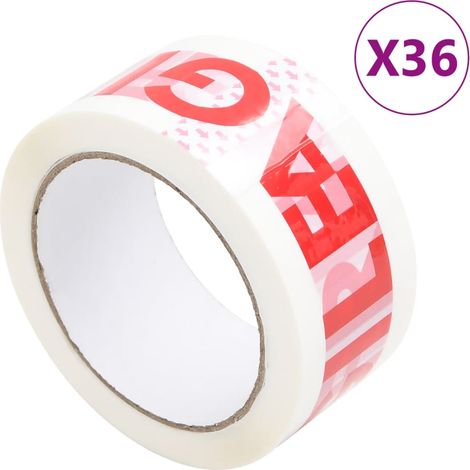 Paketklebeband 36 Stk. FRAGILE Aufdruck Weiß 48 mm x 66 m