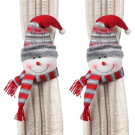 Lot de 2 embrasses de rideau, motif élan et bonhomme de neige, peluche 3D, décoration intérieure, salon chambre bureau (1/5)