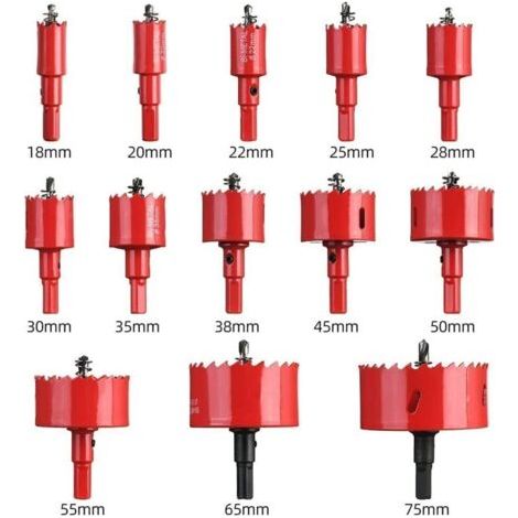 NALOOKAMIC Scie Cloche Bi-métal, Coffret de Trépan 13 PCS (avec 13 Mandrins, Clé Hexagonale et ressorts) Lame de Scie Ø18-75mm pour Percer Plastique, PVC, Bois, Panneaux Fibres, Métal Souple