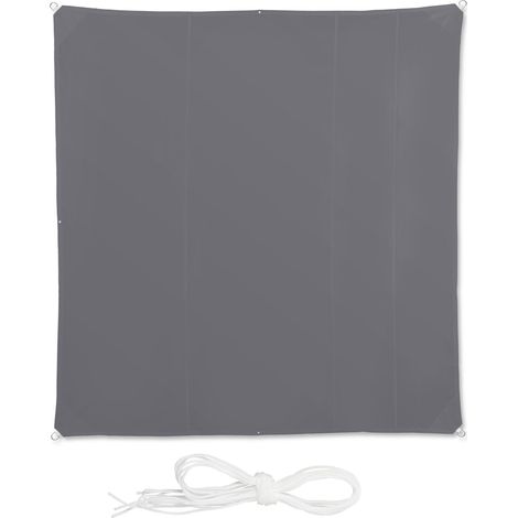 Relaxdays – Voile d'ombrage carré 5x5 m – Protection UV 30+ – Tissu polyester 180g/m² – Résistant à l'eau – Montage rapide avec tendeurs et crochets