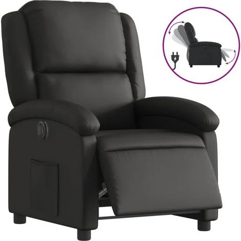 Fauteuil inclinable électrique en cuir véritable noir (1/5)