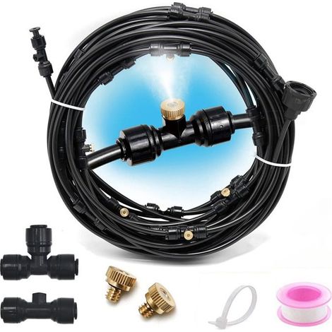 Sistema di nebulizzazione per patio da 23 metri – kit completo con tubo flessibile, ugelli e accessori – ideale per rinfrescare giardini e piscine. (1/3)