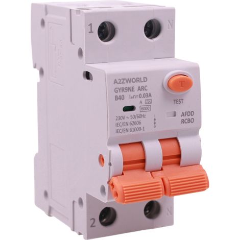 AFDD+RCBO Interruttore Antiincendio, Magnetotermico Differenziale con Rilevamento Di Arco Elettrico, Tipo A Curva B, 1P+N 2M 6000A 30mA, AC 220V Doppia Leva IEC61009-1, 10A 16A 20A 25A 32A 40A (B40A) (1/3)