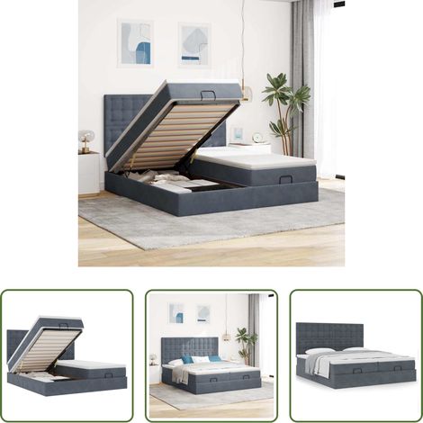 Matratze - Ottoman-Bett mit Matratzen Dunkelgrau 160x200 cm Samt (1/5)