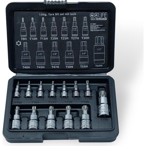 13 Torx-Sicherheitsnüsse T8H-T60H, Stahl S2, 1/4", 3/8", 1/2", Antrieb für mechanische Anwendungen (1/5)