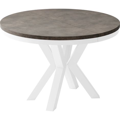 Runder Ausziehbarer Esstisch im Loft-Stil - Tisch mit Weißen Metallbeinen - Platzsparender Tisch für Wohnzimmer Dark Grey Chicago Concrete 120 bis 200 cm