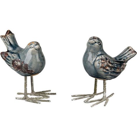 Ensemble 2 oiseaux fer décoratifs bleu 13x15cm (1/3)