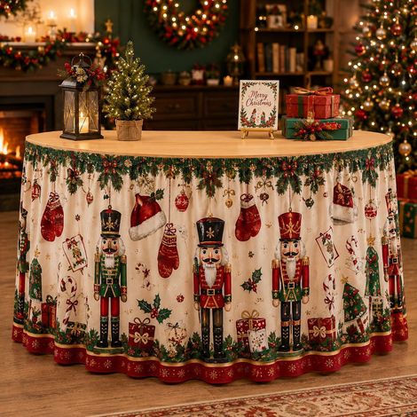 Nappe de Noël style 2026 pour décorations de fête de famille - Tissu décoratif en polyester imprimé bonhomme de neige et sapin de Noël - 140 x 75 cm - Lot de 6