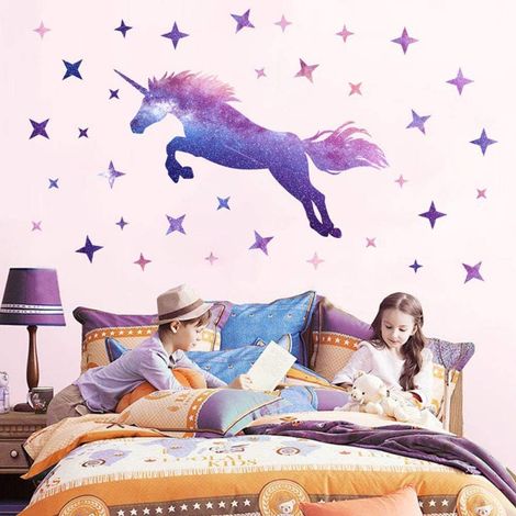 Autocollant Murale Licorne - PVC Auto-Adhésif Détachable - Décoration Chambre Enfant Fille - 1 Feuille 60 x 35 cm (1/5)