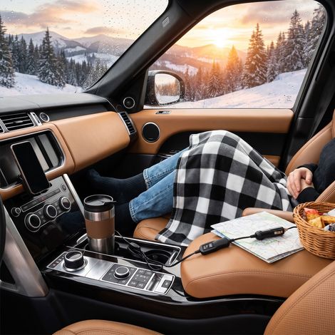 Couverture voiture chauffante 12V, 150x110cm, 3 modes, jet électrique portable réglable camping (1/5)