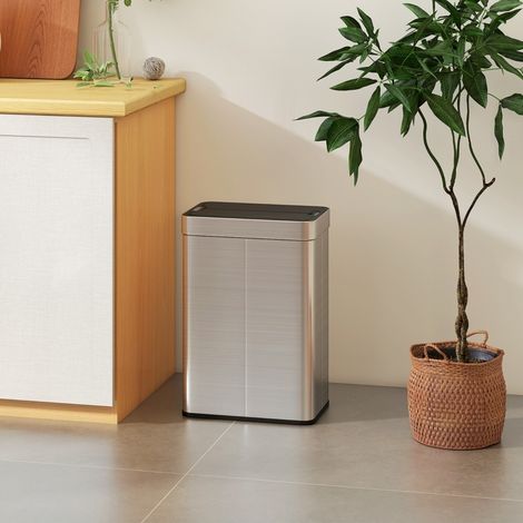Sensor-Mülleimer 55L mit Schmetterlingsdeckel Edelstahl OKMYHOME (1/3)
