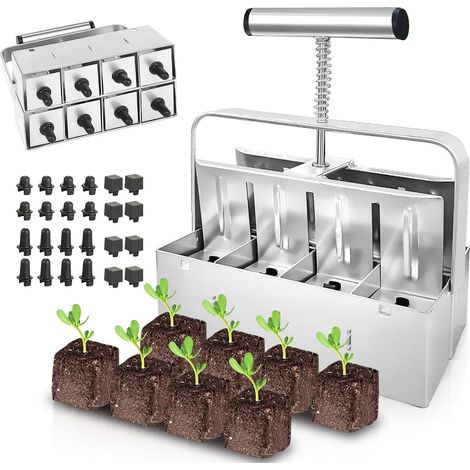 Bloc de terreau à 8 alvéoles pour semis, outil manuel de 5 cm, kit de fabrication de blocs de terreau, durable et résistant. (1/5)