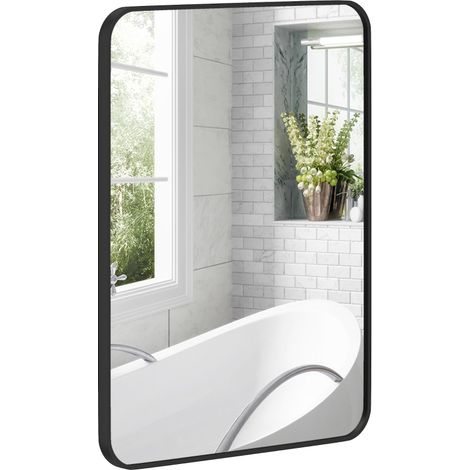 Specchio Bagno con Cornice in Metallo e Gancio, 60x2.5x80 cm, Nero