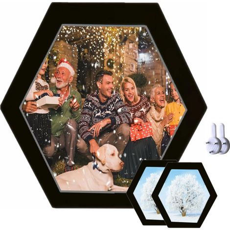 Cadre photo hexagonal en bois, à suspendre au mur, pour la décoration de la maison ou du bureau. Cadre photo mural moderne et épuré, style panneau artificiel, avec clou invisible (20 cm, blanc). (1/5)