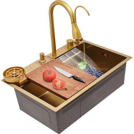 Fregadero de cocina dorado de acero inoxidable 201 con grifo extensible 26.7718.118.66 pulgadas (1/5)