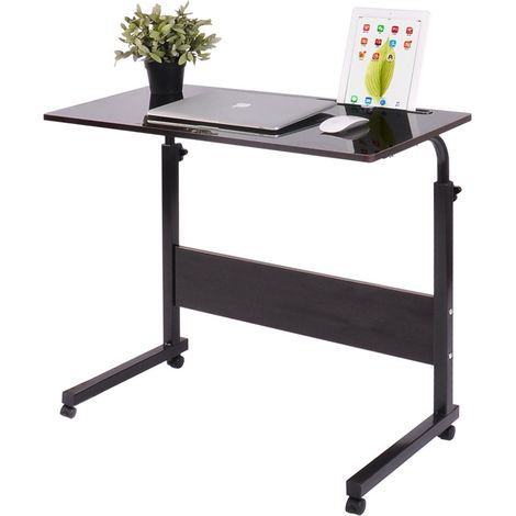 SJLERST Bureau Informatique Table Bureau d'étude pour ordinateur portable, côté lit réglable, Table amovible pour téléphone portable (noyer foncé) (1/5)