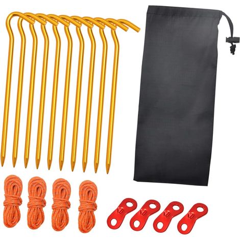 Aluminium-Zeltheringe, 10-teiliges Befestigungsset, inklusive Aufbewahrungspackung, Campingzubehör, geeignet für Wanderungen und Picknicks (1/5)