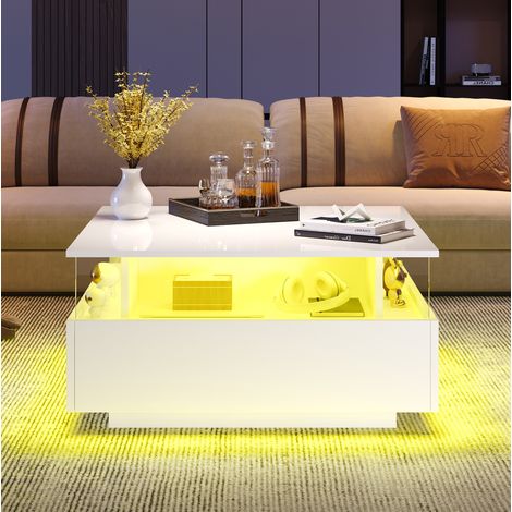 Tavolino da salotto fisso 70x70x41 cm in truciolare bianco, con contenitore FloraGrace (1/5)