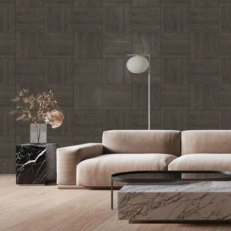 Wood Block Panel Wallpaper Dark Oak Heavyweight Realistic Wood Grain Rasch (1/2)