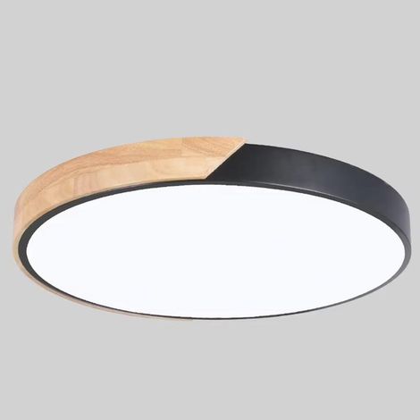 Modern dimmable LED recessed ceiling light in acrylic and wood for bedroom, living room, office, 23cm, black (1/3)