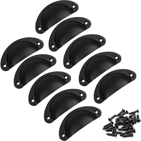 Juego de 10 pomos decorativos vintage para puertas de aparadores y armarios de cocina, 8,2 cm x 3,5 cm (con tornillos, color negro) (1/4)