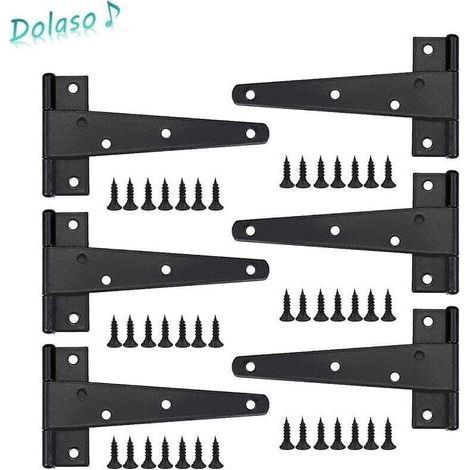 Charniere Porte Lourde 6pcs, Charniere Porte 6 Pouces, Charnière en T Noires, Charniere Plate Inox Charnières de Portes en Fer Charnières Robustes (1/4)