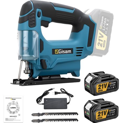 Scie Sauteuse Sans Fil Brushless 21V – Livrée avec 2 Batteries 4.0Ah et 2 Lames de Rechange, Coupes En Biseau 0°-45°, Action Orbitale 4 Positions, Pour Coupe Droite/Courbe/Cercle (1/5)