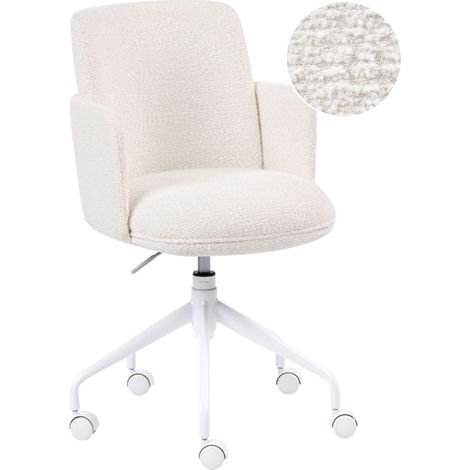 Office Chair Off-White Boucle Upholstery Swivel Side Occassional Chair Seat Height Adjustment DRYDEN (1/5)