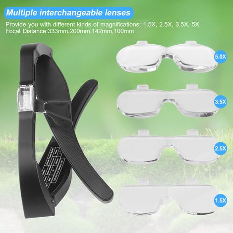 Diadema con aumento 5X e iluminación LED, lupa de precisión para joyería y otras manualidades, con múltiples lentes y 2 LED. Herramienta ideal para proyectos de bricolaje, reparación de relojes y disp (1/4)