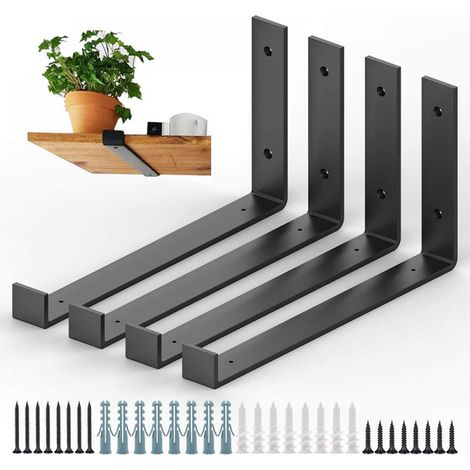 Lot de 4 supports d'étagère d'échafaudage en métal  Fixation murale industrielle, 20cm, robustes et modernes
