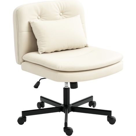Silla de Oficina Sin Brazos en Polipiel, Giratoria, Altura Regulable, con Cojín Extra, Beige 63 × 67 × 83-93 cm (1/4)