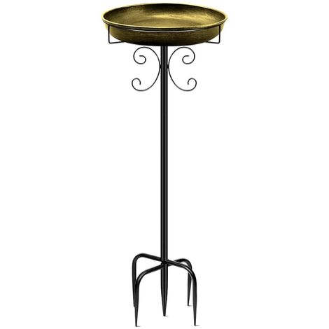 Comedero y bebedero para pájaros independiente de estilo vintage, ideal para jardines, patios y céspedes (dorado, 1 unidad). (1/5)