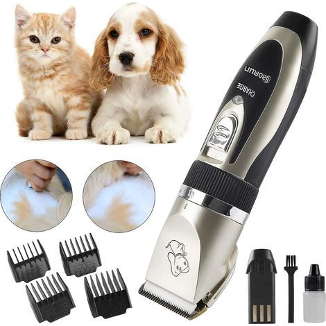 Cortapelos profesional para perros y gatos, recortadora de mascotas, cuchillas de cerámica, con cable, recargable y con 4 peines ajustables. (1/5)