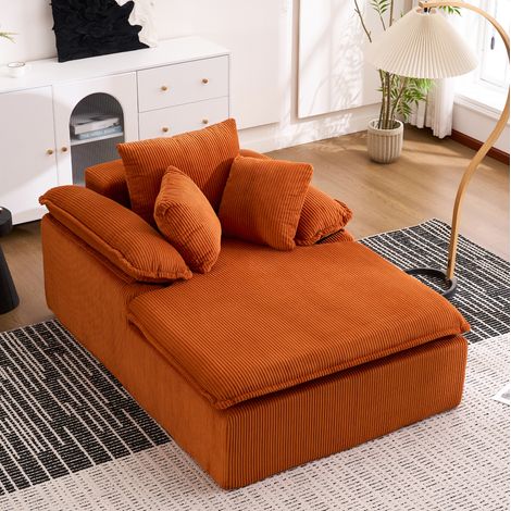 Canapé relax de pana naranja 177x122x92 cm sin estructura, con reposabrazos anchos (1/5)