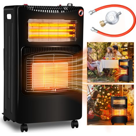 Randaco Poêle gaz électrique pliable, 3 puissances gaz et 3 tubes quartz, noir, 5 roulettes, 2 adaptateurs UE (1/5)