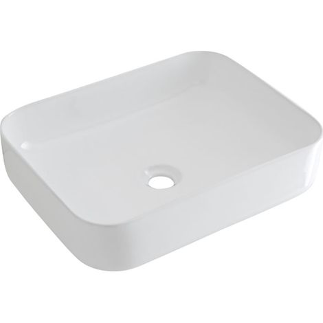 Milano Longton White Ceramic Countertop Bathroom Basin Sink - 500mm x 400mm (1/5)