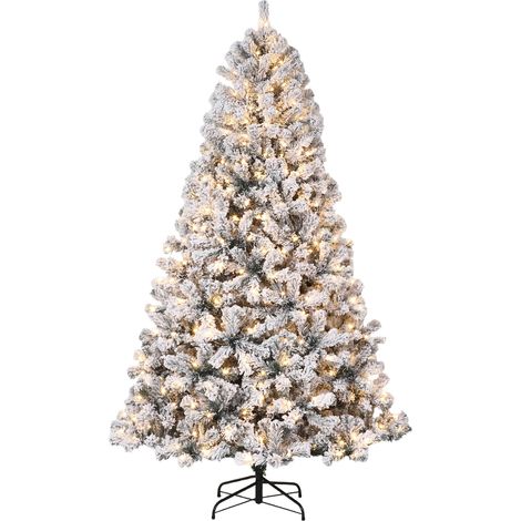 4.5FT(140 cm) Sapin de Noël illuminé 340 branches, motif flocon de neige, lumière blanc chaud, avec pied, intérieur/extérieur (1/5)