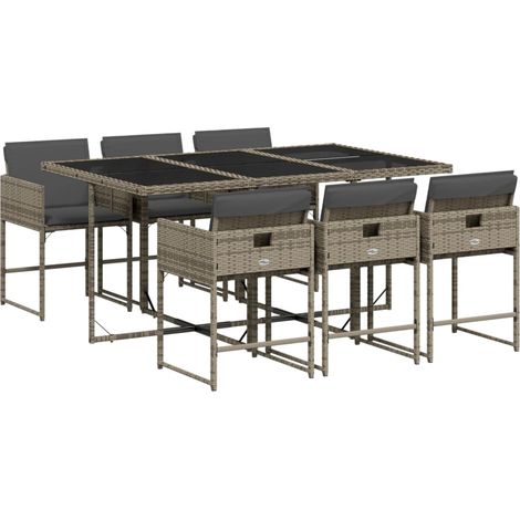 Set comedor jardín 7 pzas y cojines ratán sintético gris vidaXL (1/5)