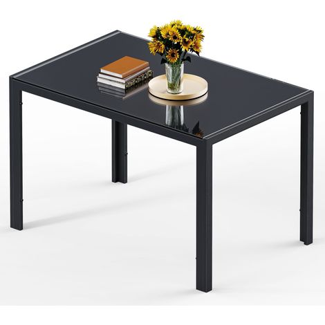 Bealife Esstisch Rechteckig 4 Personen Sicherheitsglas Metallgestell Schwarz 120 x 70 x 75 cm (1/5)