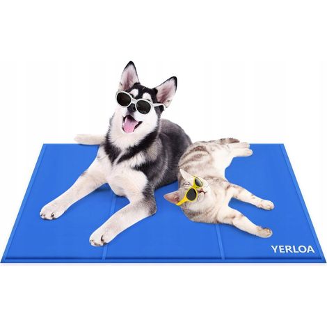 Tapis rafraîchissant en gel pour chiens et chats, bleu. Grand panier, 90 x 50 cm. (1/5)