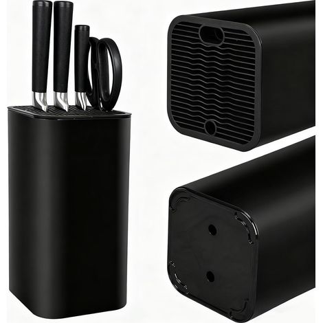Bloc Porte Couteau, Noir, Range Couteaux de Cuisine Universel Vide Avec 21 Emplacements et Système de Drainage, Rangement Amovible pour Cuisine (1/5)