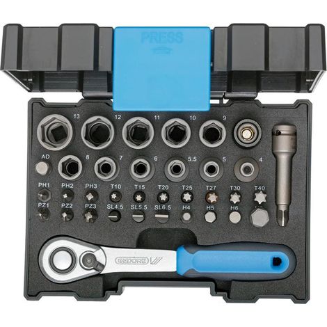 GEDORE Bit-Steckschlüsselbox mit Knarre 1/4" 35tlg, 666-U-20, 2998211 (1/5)