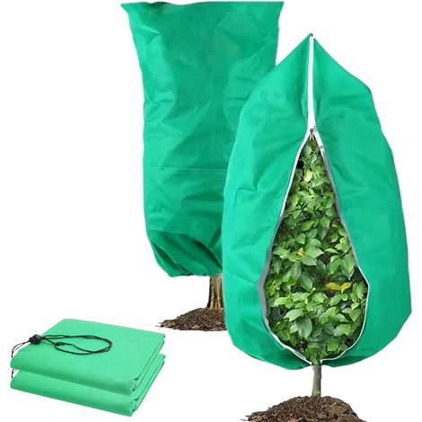 Lot de 2 Voile Hivernage Plante Exterieur 80 x 120 cm, Vert Housse Hivernage Plante, Voile D'hivernage avec Fermeture Éclair Cordon de Serrage pour Plantes Olivier Palmier Citronnier Arbre (1/5)