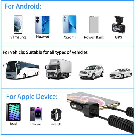 Caricabatterie USB rapido per auto con cavo di ricarica per accendisigari di tipo C 12V per Samsung Galaxy S23 Ultra Plus S22 S21 S20 A53 A23 A13 A14, Pixel 7 Pro 6, Phone 13 12 11 XS, Huawei P20 P30  (1/4)