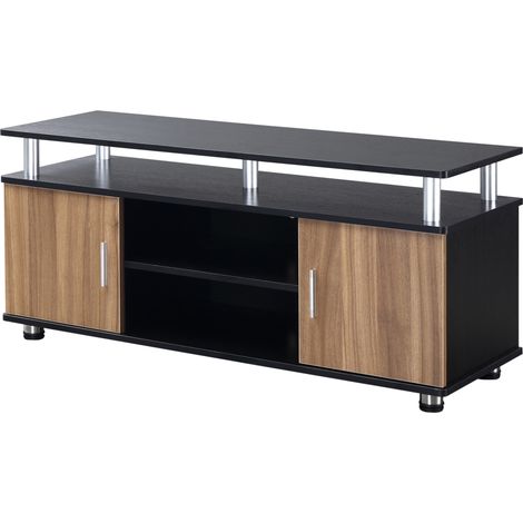 Chariot TV mobile jusqu'à 55 pouces avec armoires et étagères en bois et aluminium, 120x40x52.2 cm (1/5)
