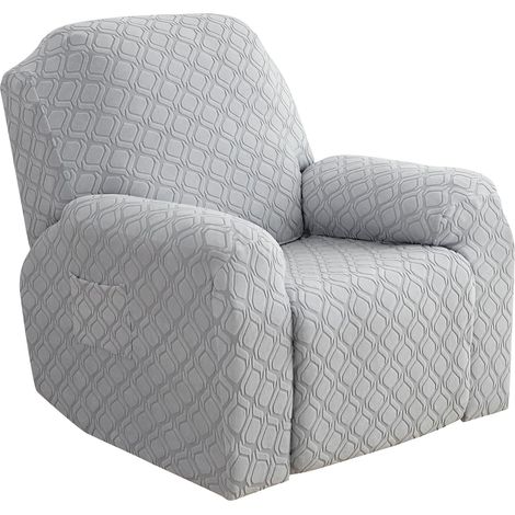 Fodera elasticizzata per poltrona reclinabile, fodera per divano reclinabile a 1 posto con tasca laterale, per poltrone relax e da massaggio, set jacquard da 4 pezzi (grigio chiaro)
