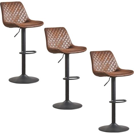 AINPECCA Suede Brown Bar Stools Set of 3 Vintage Swivel Height Adjustable Barstools with Black Metal, Armless Padded Cushion Breakfast Counter Chairs for Kitchen Island, Pub, Restaurant, Café (Brown) (1/5)
