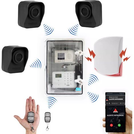 Kit "hangar agricole" - Point d'alerte GSM 4G IP65 + 3 détecteurs de mouvement à piles + sirène 120 dB (DA600+/KP) (1/5)