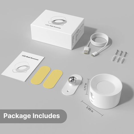 (Blanc, 1 unité) Applique murale LED, 3 niveaux de luminosité, 3 modes de couleur, rotation à 360°. (1/5)