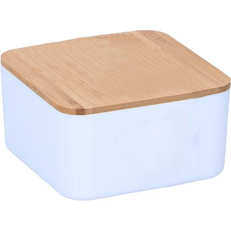 Portagioie con Specchio e Coperchio in Bambù Organizer per Trucco Bianco (1/4)